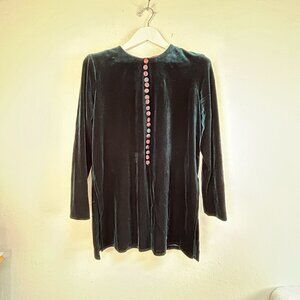 J.B.S. Vintage Womens Emerald Green Velvet Button Front Tunic Dress with Slits